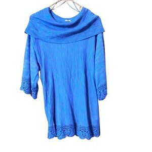 Madison Womens Cowl Neck Bright Blue With Crocheted Lace Size Small 3/4 Sleeves